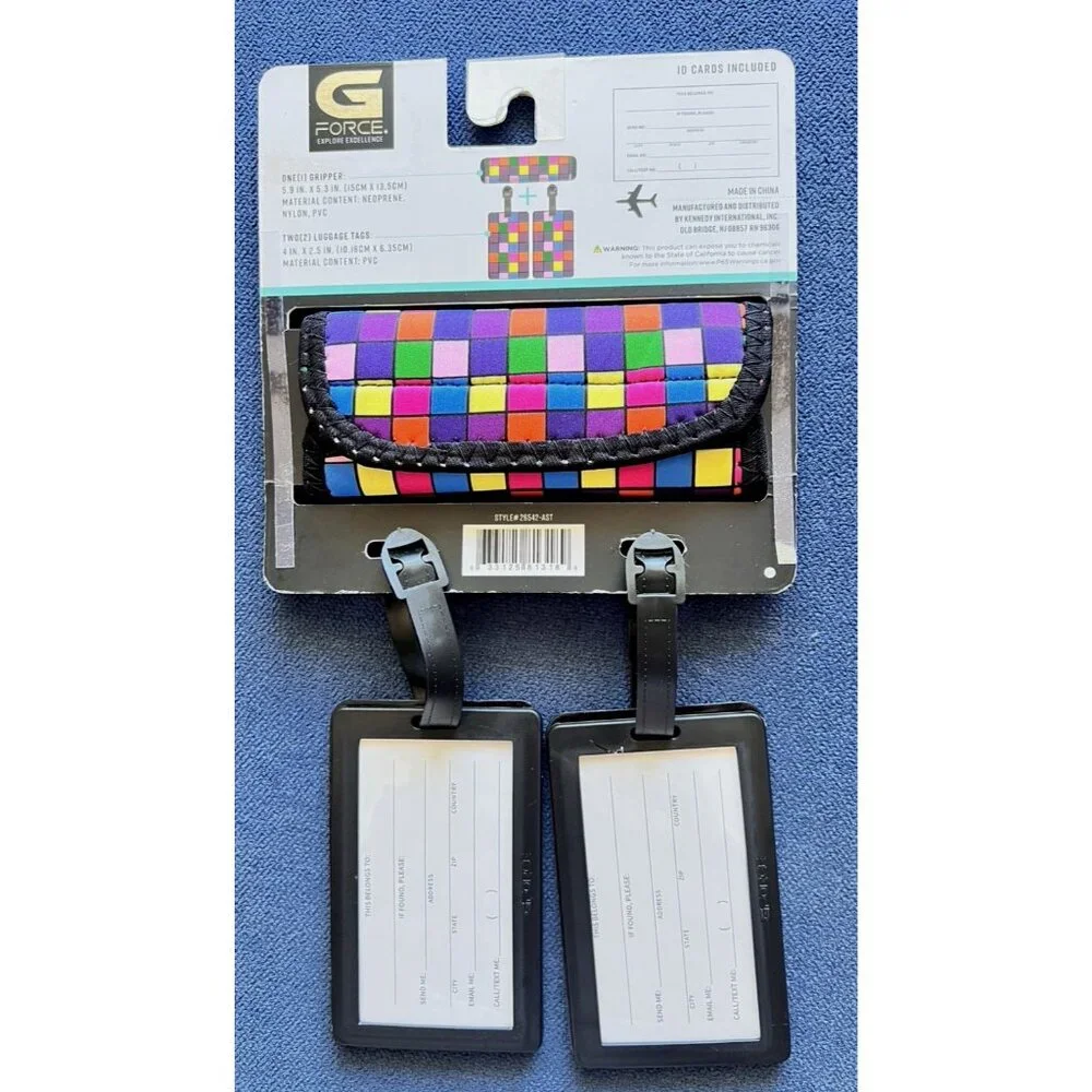 G Force 3 Pc Luggage Tags & Gripper Colorful Traveler Gift Suitcase ID Blocks
